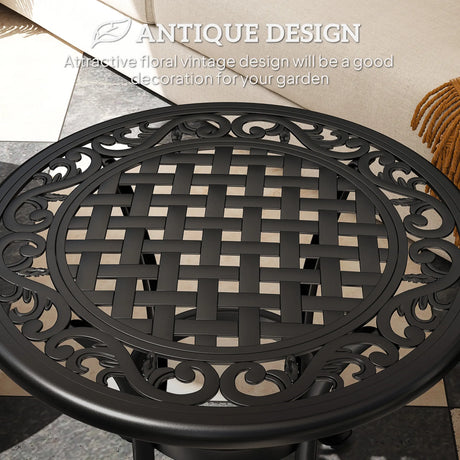 Outsunny Outdoor Garden Table, Cast Aluminium Patio End Table with Anti-slip Foot Pads for Garden, Patio, Balcony, 60 x 52.5cm, Black