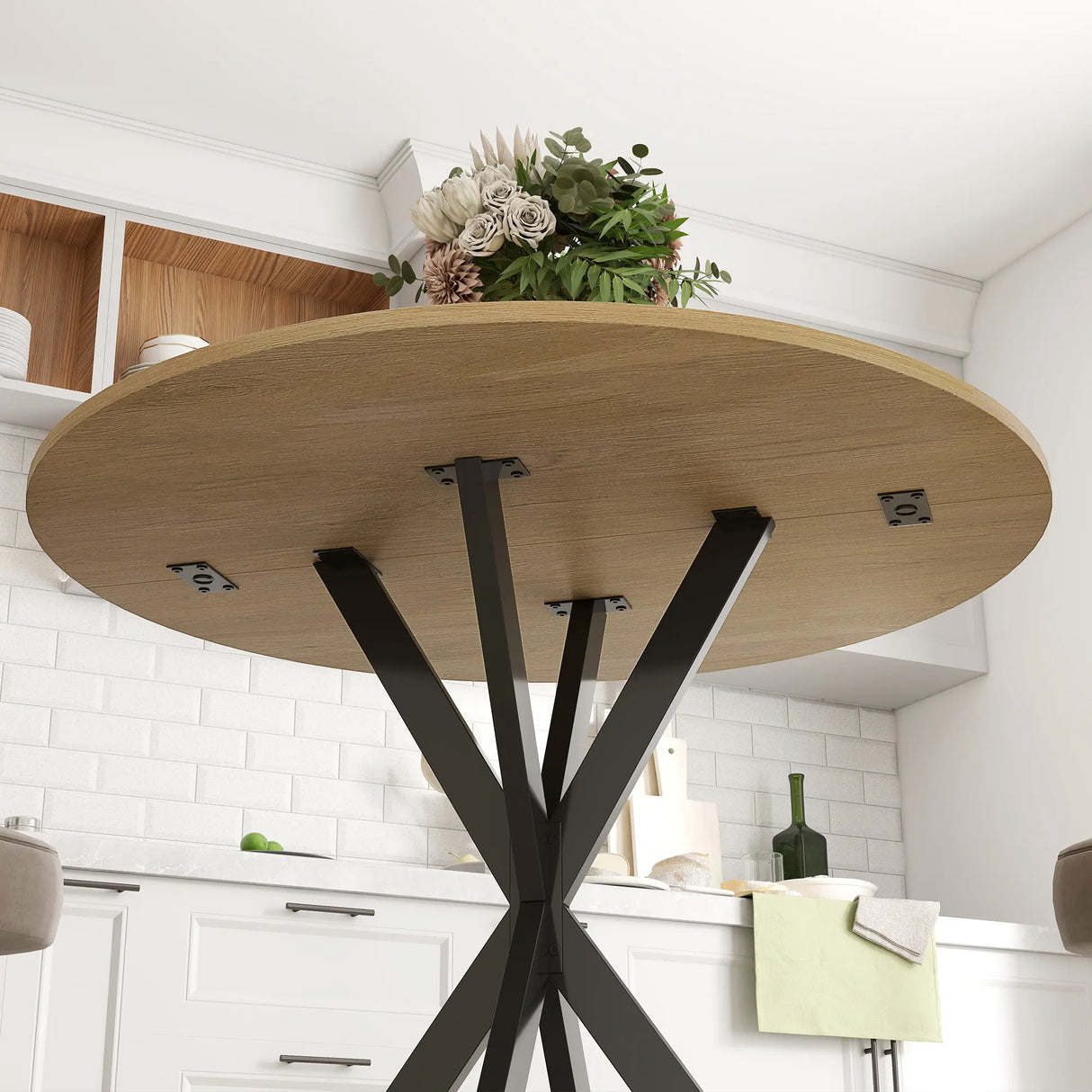 HOMCOM 80cm Industrial Round Dining Table - White Oak