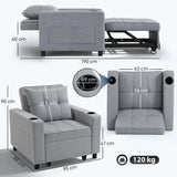 HOMCOM 3-in-1 Single Sofa Bed, Convertible Sleeper Chair Bed - Light Grey