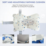 HOMCOM Foldable Baby Bathtub Set, Collapsible Bath Tub with Thermostatic Water Plug, Non-Slip Support, Cushion Pad, Drain Plugs, for Newborn to 3 Years - Blue