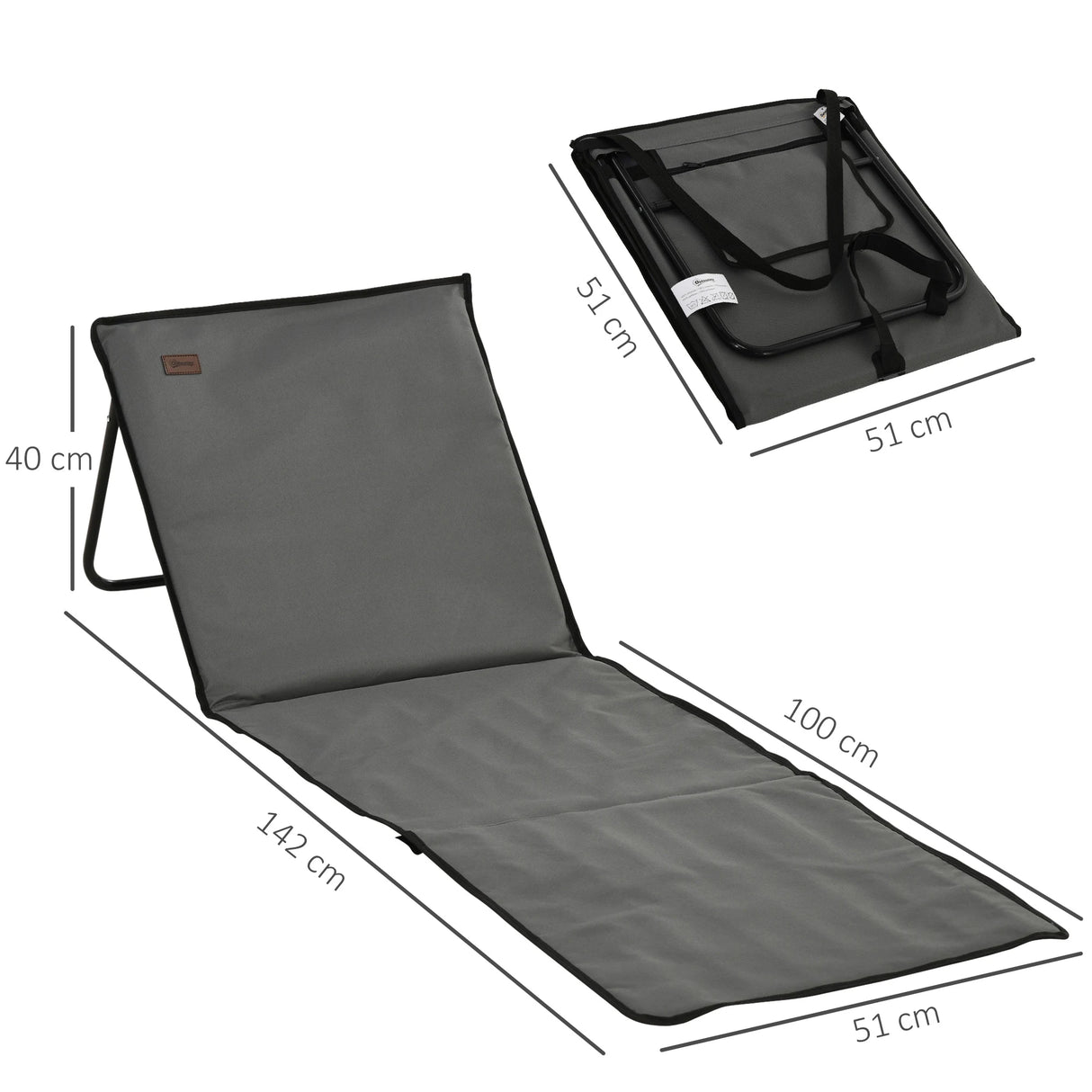 Outsunny Set of 2 Foldable Garden Beach Chair Mat, Outdoor Sun Lounger Seats with Adjustable Back, Magazine Pocket, Carry Bag