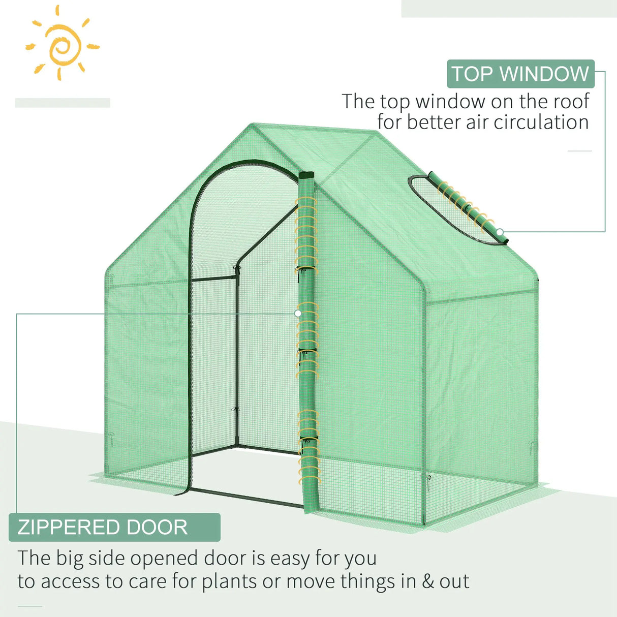 Outsunny Walk In Tomato Greenhouse Garden Outdoor Mini Greenhouse Flower Planter Steel Frame with Zipped Door & Window, PE Cover, 180 x 100 x 168CM, Green
