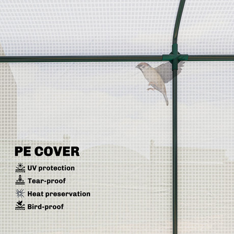 Outsunny Mini Greenhouse, Garden Tomato Growhouse with Roll-Up Door and 2 Mesh Windows, PE Cover, 200 x 75 x 188 cm, White