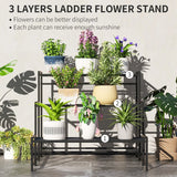Outsunny Three-Tier Metal Plant Shelf - Black