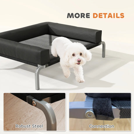 PawHut Elevated Dog Bed with Removable Bolsters, Raised Dog Bed for Small Breeds, Portable Indoor & Outdoor Pet Cots, Black