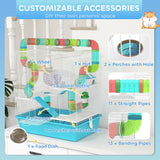 PawHut 4 Tier Hamster Cage w/ Tubes, Exercise Wheel, Hut, Water Bottle, Food Dish, Ramps, for Dwarf Hamster, Light Blue