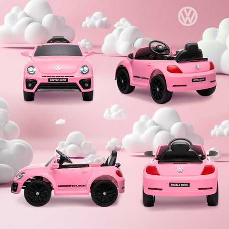 AIYAPLAY Volkswagen Beetle Licensed 12V Ride on Car w/ Remote Control, Suspension Wheels, Soft Start, Lights, Music, Pink