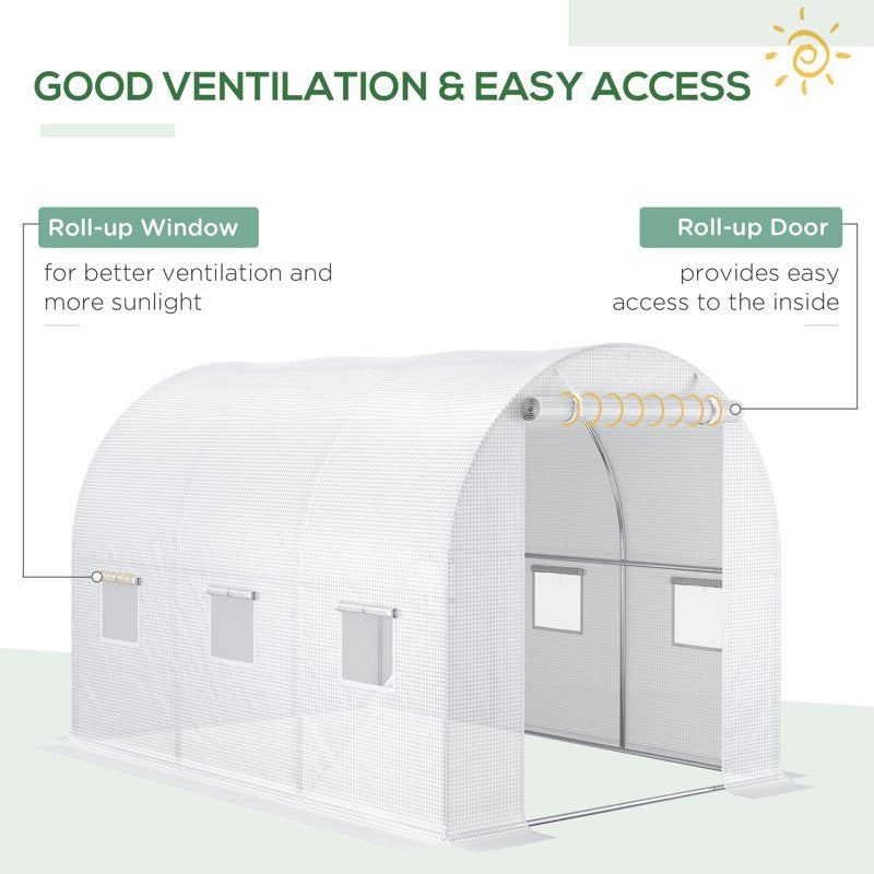 Outsunny 3 x 2 x 2m Greenhouse Replacement Cover ONLY Winter Garden Plant PE Cover for Tunnel Walk-in Greenhouse with Roll-up Windows Door Outdoor, White