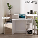 HOMCOM Computer Desk with Drawers and Storage Shelves, Office Desk Writing Table with Printer Stand, Large Workstation for Study Play Work Home Office, 137 x 55 x 92cm, Oak