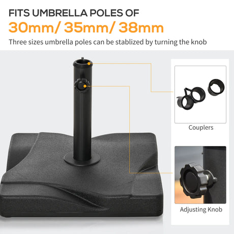 Outsunny 20kg Square Parasol Base Outdoor Garden Cement Umbrella Weight Stand Holder, Fits 32mm,38mm,48mm Pole - Black