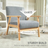 HOMCOM Modern Armchair, Cashmere Upholstered Sofa with Solid Wood Legs and Wide Seat, Accent Chair for Living Room Bedroom Office, Grey