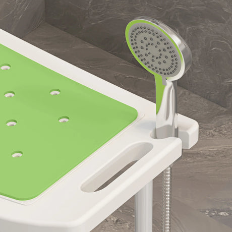HOMCOM 6-Level Height Adjustable Aluminium Bath Room Stool Chair Shower Non-Slip Design w/ Padded Seat Drainage Holes Foot Pad, Green