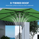 Outsunny Garden Parasol, Parasol Umbrella with 3-tier Roof, Crank Handle, Tilt Function, Polyester Canopy, Green