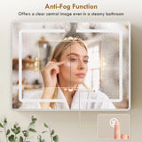 HOMCOM Mirrored Bathroom Cabinet with LED Lights, 60 x 80 cm Bathroom Mirror Cabinet with Anti-Fog, 3 Colour Dimmable Lighting