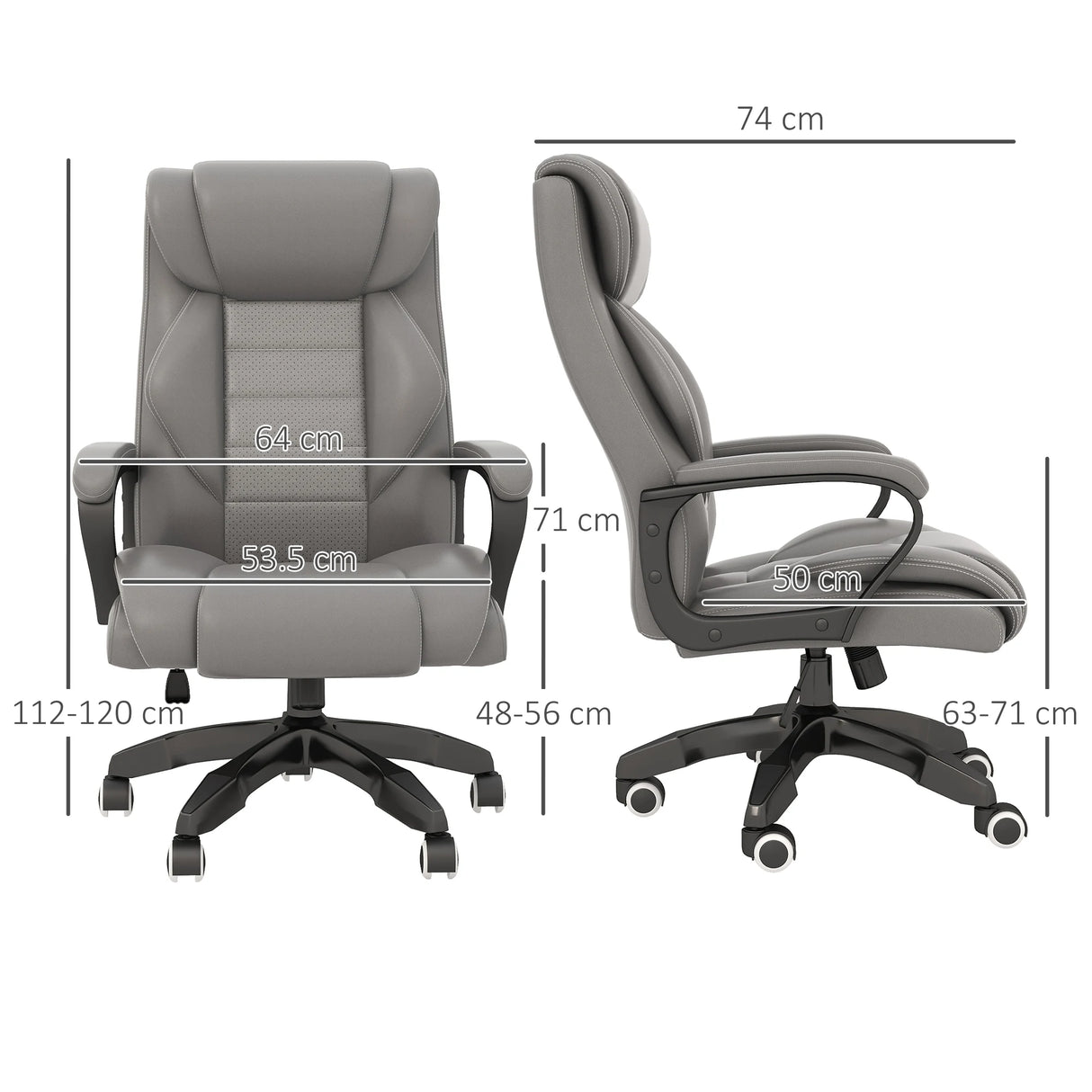 Vinsetto Office Chair with 6-Point Maaage and Back Heat, PU Desk Chair with Padded Seat and Armrest, Computer Chair with Tilt Function for Home, Grey