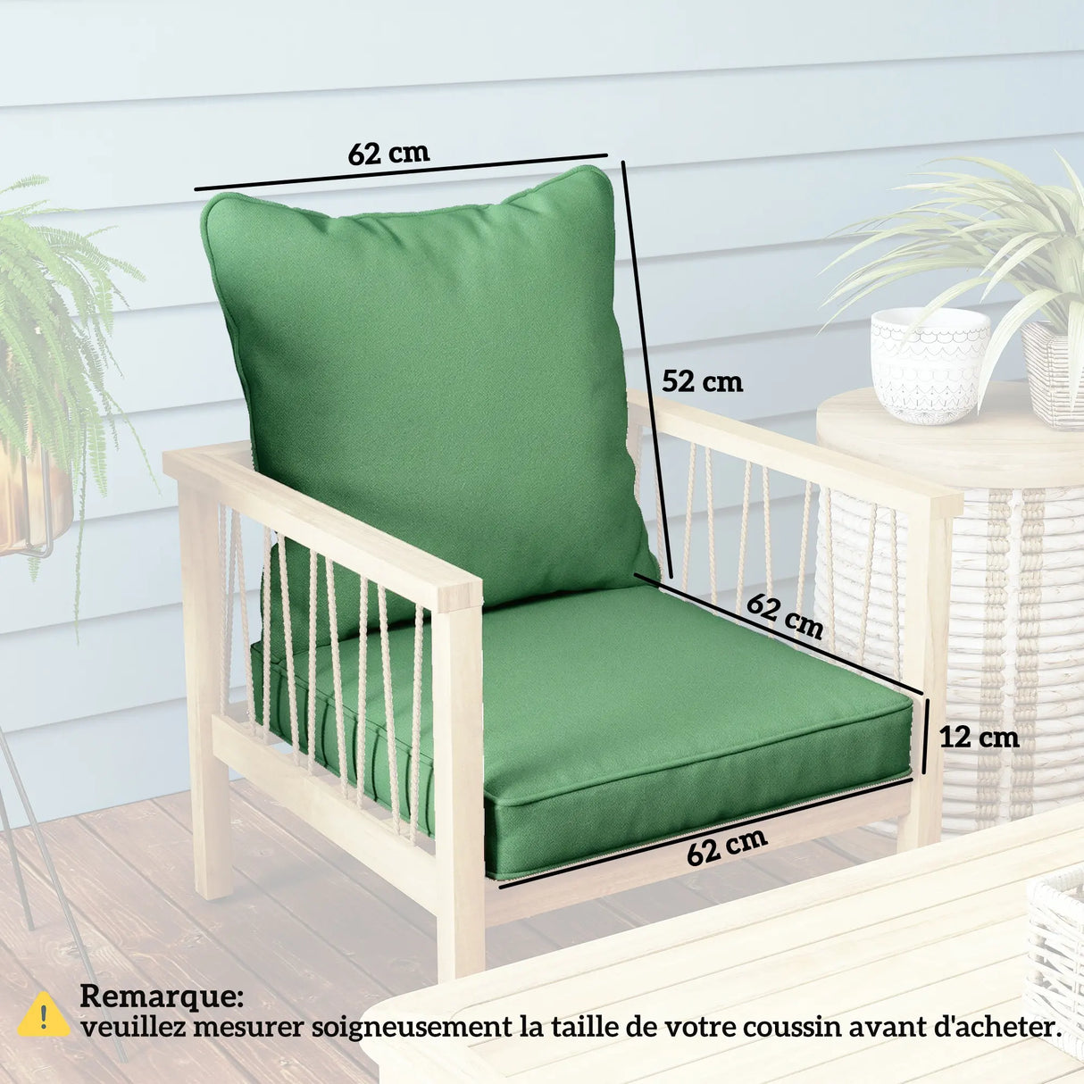 Outsunny Seat and Back Padded Cushion Set, CUSHION ONLY - Green