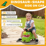 AIYAPLAY Kids Ride On Car, Dinosaur Foot to Floor Slider with Storage, Toddler Walker with Light, Sounds, Green