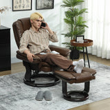 HOMCOM Faux Leather 135 Reclining Chair and Footstool - Brown