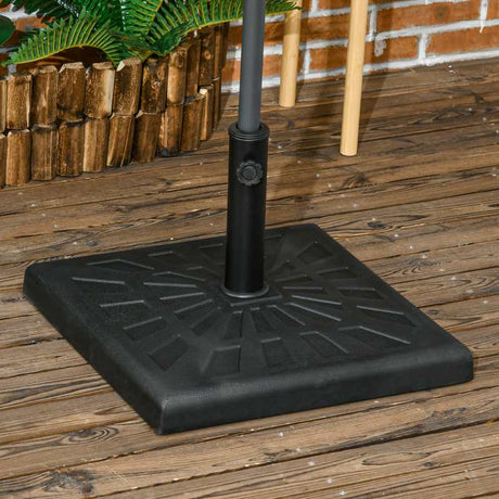 Outsunny 19kg Resin Garden Parasol Base Holder, Square Outdoor Market Umbrella Stand Weight for Poles of Φ32mm, Φ38mm, and Φ48mm, Black