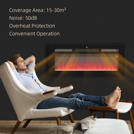 HOMCOM 102cm/40" Electric Fireplace, 2000W Recessed and Wall Mounted Electric Fire with Remote Control, 9 Flame Colour and Crystal, Black