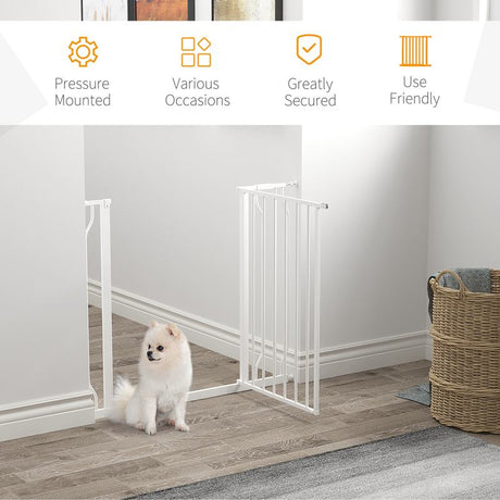 PawHut Wide Dog Safety Gate, with Door Pressure, for Doorways, Hallways, Staircases - White