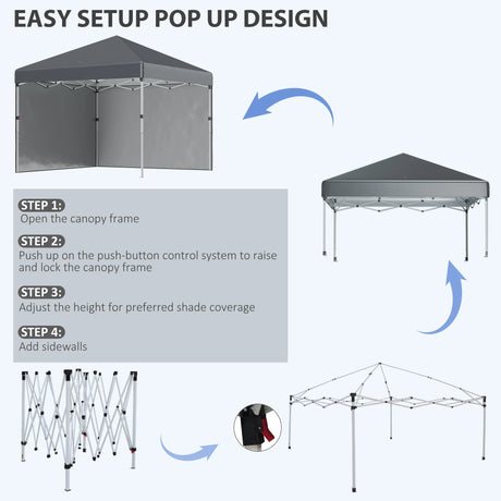 Outsunny 3 x 3 (M) Pop Up Gazebo, UPF 30+ with 2 Sidewalls, Leg Weight Bags and Wheeled Bag, Height Adjustable Party Tent Event Shelter for Garden, Patio, Dark Grey