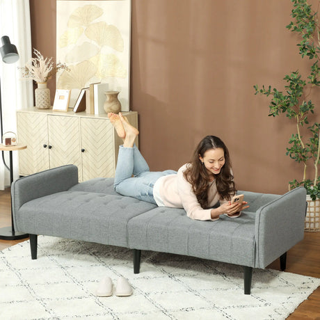 HOMCOM Three-Seater Sofa Bed, with Cupholders - Light Grey