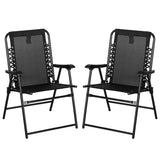 Outsunny 2 Pcs Patio Folding Chair Set, Outdoor Portable Loungers for Camping Pool Beach Deck, Lawn w/ Armrest Steel Frame Black