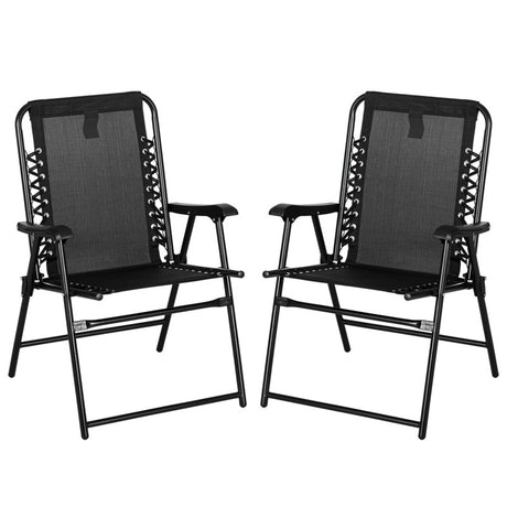 Outsunny 2 Pcs Patio Folding Chair Set, Outdoor Portable Loungers for Camping Pool Beach Deck, Lawn w/ Armrest Steel Frame Black