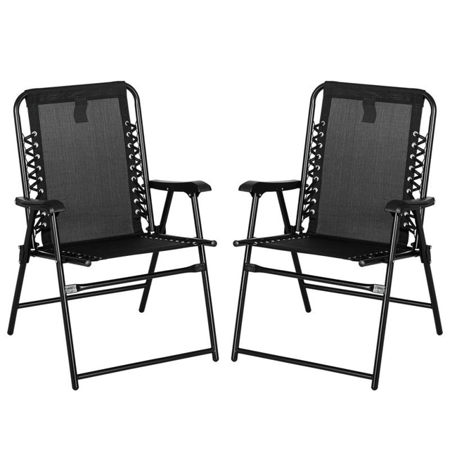 Outsunny 2 Pcs Patio Folding Chair Set, Outdoor Portable Loungers for Camping Pool Beach Deck, Lawn w/ Armrest Steel Frame Black