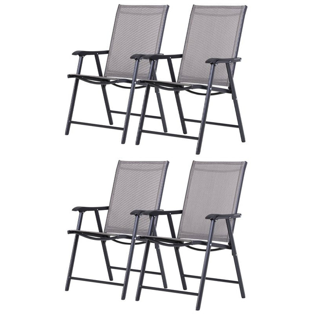 Outsunny Set of 4 Folding Garden Chairs, Metal Frame Garden Chairs Outdoor Patio Park Dining Seat with Breathable Mesh Seat, Grey