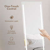 HOMCOM Full Length Dressing Mirror, LED Lighted Wall Mirror for Bedroom, Adjustable Brightness and 3 Colours, White