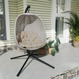 Outsunny Hanging Egg Chair, Folding Texteline Swing Hammock with Side Pocket, Cushion and Stand for Indoor Outdoor, Patio Garden Furniture, Khaki