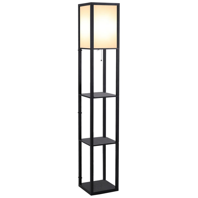 HOMCOM 3-Tier Floor Lamp, Floor Light with Storage Shelf, Reading Standing Lamp for Living Room, Bedroom, Kitchen, Dining Room, Office, Dorm, 160cm, Black