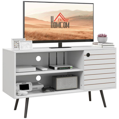 HOMCOM Duo Storage TV Unit, with Striped Door - White