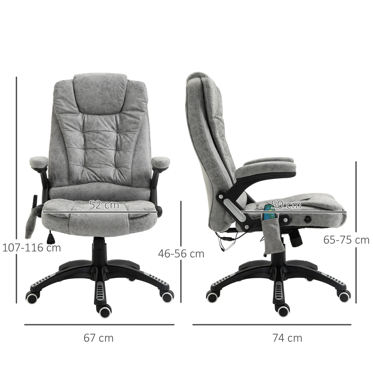 Vinsetto Massage Recliner Chair Heated Office Chair with Six Massage Points Microfiber Cloth 360 Swivel Wheels Grey
