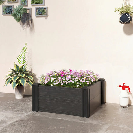 Outsunny Vinyl Raised Garden Bed Kit, 2 x 2 x 1ft Modular Elevated Garden Box with Slotting Legs and Open Bottom, Dark Grey