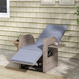 Outsunny 148 Reclining Rattan Garden Armchair, with Footrest - Brown/Grey