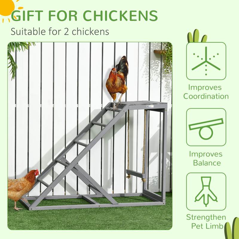 PawHut Wooden Chicken Coop Toy with Swing, Ladder, Platform, Grey