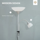 HOMCOM LED Floor Lamp for Living Room, 180cm Tall Standing Lamp, Mother and Child Uplighter with Adjustable Gooseneck, Silver Tone