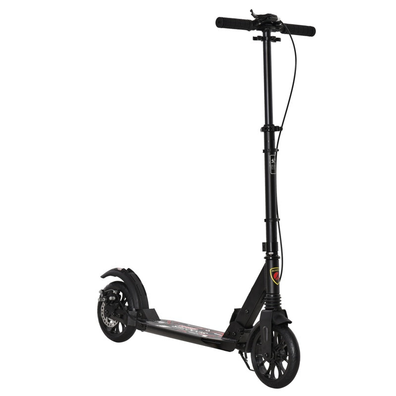 HOMCOM Adult Teens Kick Scooter Foldable Height Adjustable Aluminium Ride On Toy for 14+ w/ Rear Wheel & Hand Brake, 200mm Big Wheels, Shock Mitigation System - Black