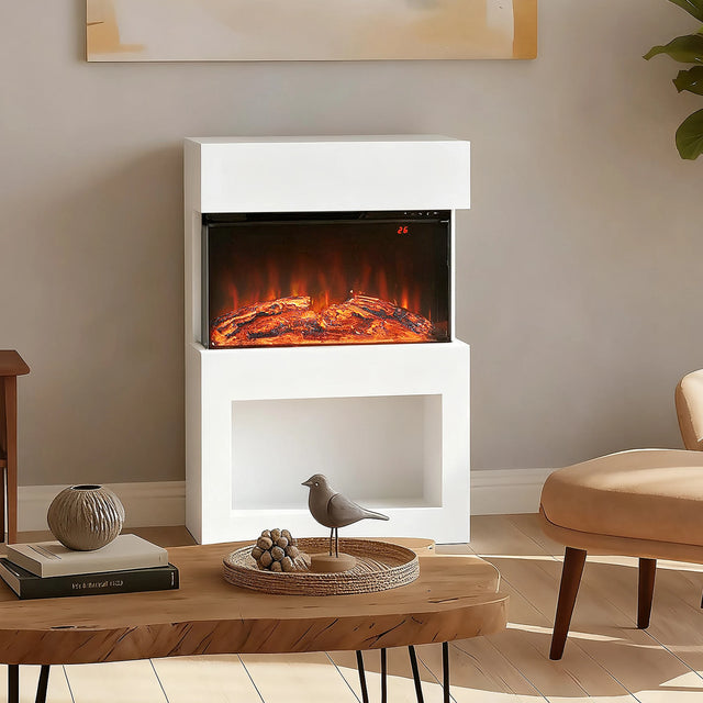HOMCOM Electric Fireplace with 3D Flame Effect, 6 Colours & 3 Brightness Levels, 1000W/2000W White Electric Fire and Mantel Reach up to 30m2 Space with Remote & Timer, 3 Sided View for Living Room