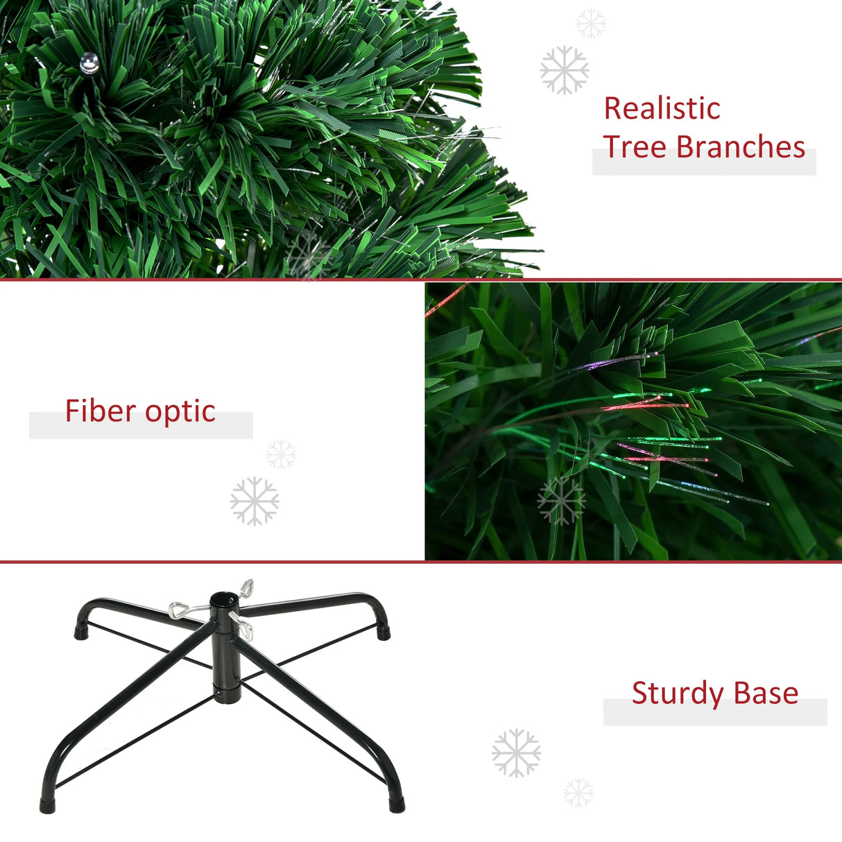 HOMCOM 4FT Pre-Lit Fibre Optic Artificial Christmas Tree Holiday Xmas Dcor with Tree Topper Multi-Colour