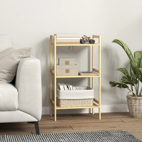 HOMCOM Three-Tier Bamboo Adjustable Shelf Storage Unit