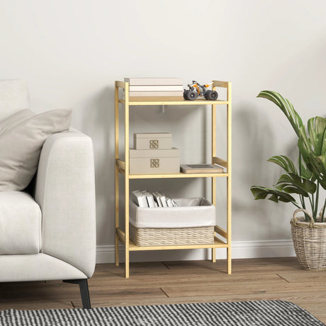 HOMCOM Three-Tier Bamboo Adjustable Shelf Storage Unit