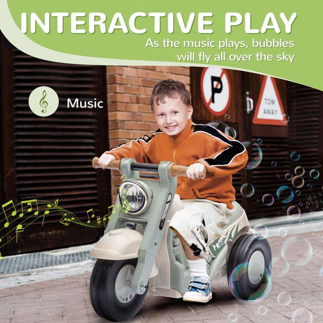 AIYAPLAY Foot To Floor Sliding Kids Ride On Car with Music, Bubble, for Toddler from 2 to 5 Years Old - Cream White