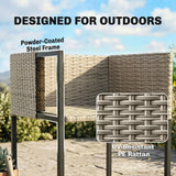 Outsunny 7 Piece Rattan Garden Furniture Set, Garden Dining Set with Wood-Plastic Table and 6 Stackable Chairs, Light Grey
