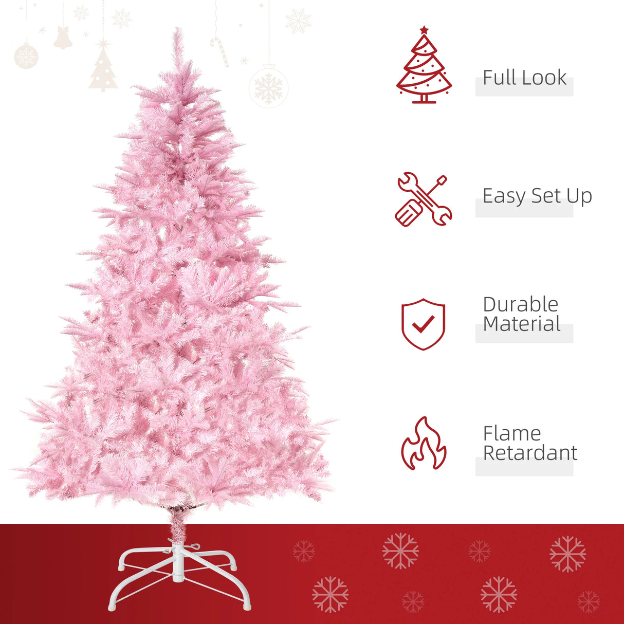HOMCOM 6FT Artificial Christmas Tree Holiday Xmas Holiday Tree Decoration with Automatic Open for Home Party, Pink