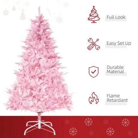 HOMCOM 6FT Artificial Christmas Tree Holiday Xmas Holiday Tree Decoration with Automatic Open for Home Party, Pink