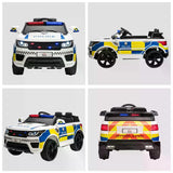 HOMCOM 12V Kids Electric Ride On Police Car 2 Motors with Parental Remote Control Siren Flashing Lights USB Portable for 3-6 Years White